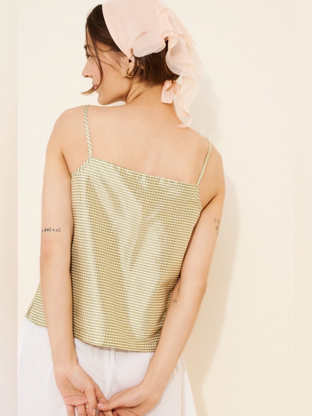 DONNI. Taffeta Shell Tank in Green Gingham - Picture 2 of 8